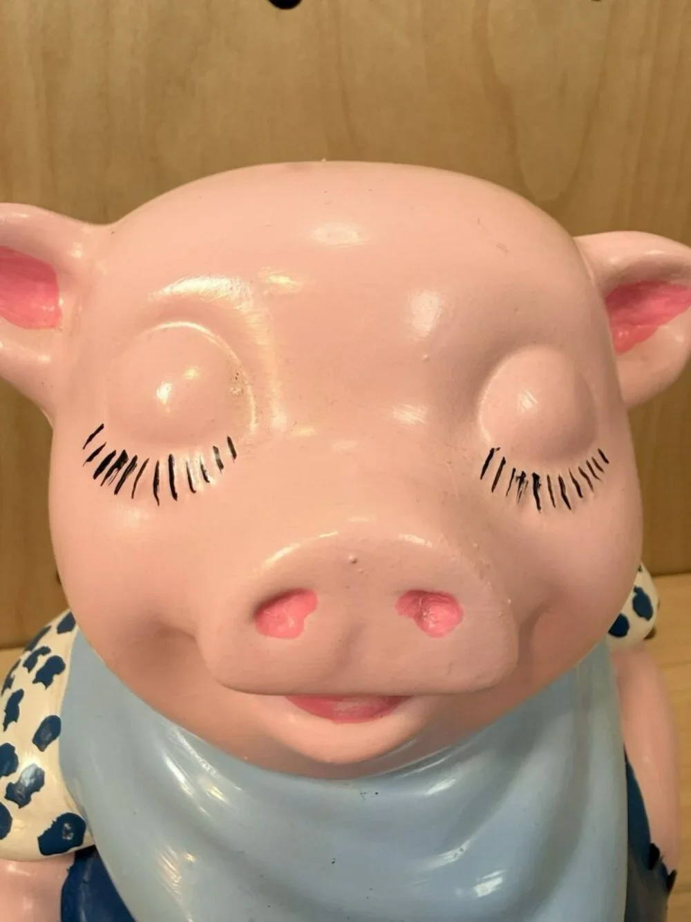 Vintage 1940's Shawnee Pottery Smiley Pink Pig Cookie Jar Blue Scarf Pants RARE